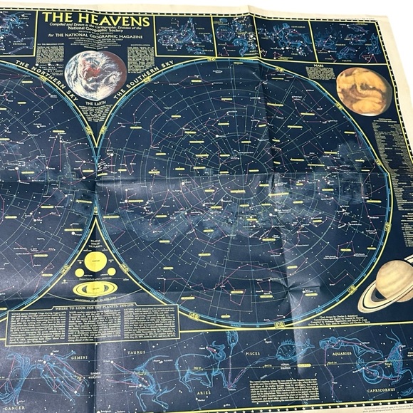 Vtg 1970 National Geographic Celestial Map of the Heavens Star Chart Poster - Picture 4 of 13